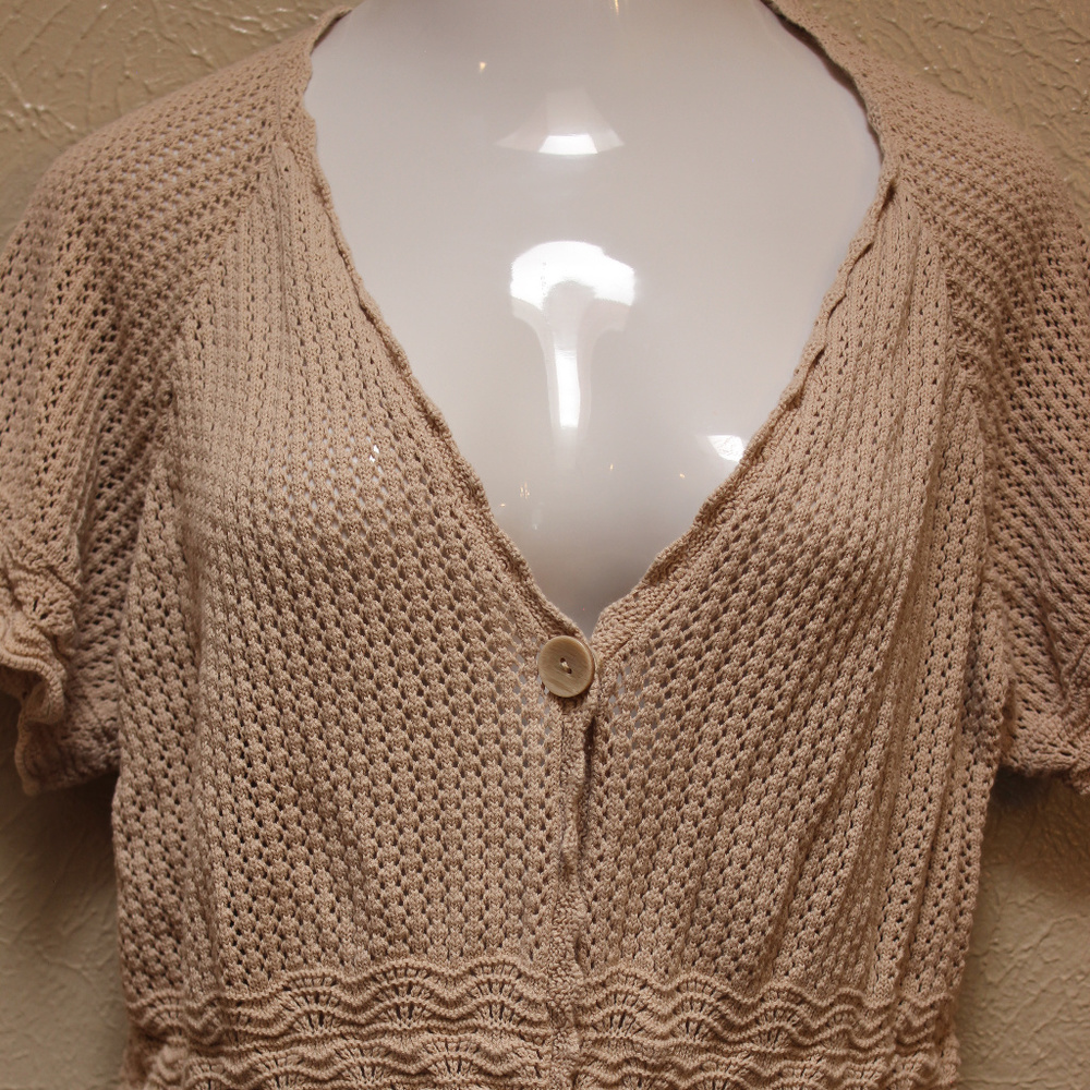 Crochet Tan Shrug Top Cardigan Cover up Short Sleeve Women's 22/24 Plus Size